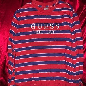Red, Blue, and White Striped Guess Long Sleeve